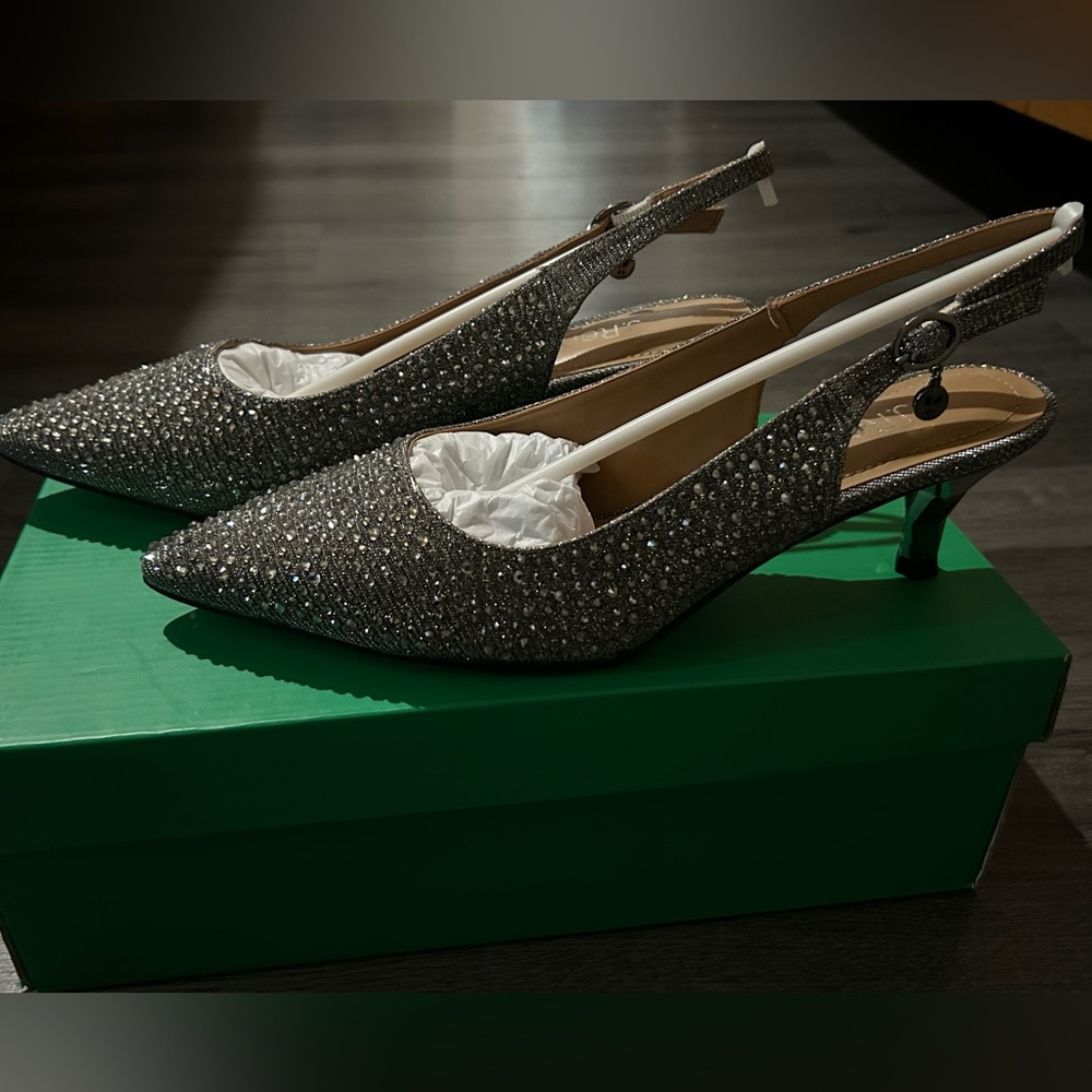 Elegant silver women’s slingback heels
